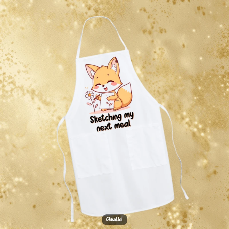Funny Kawaii Fox Apron: A joyful fox character sketching, bringing artistic flair and humor to the kitchen while cooking or baking.