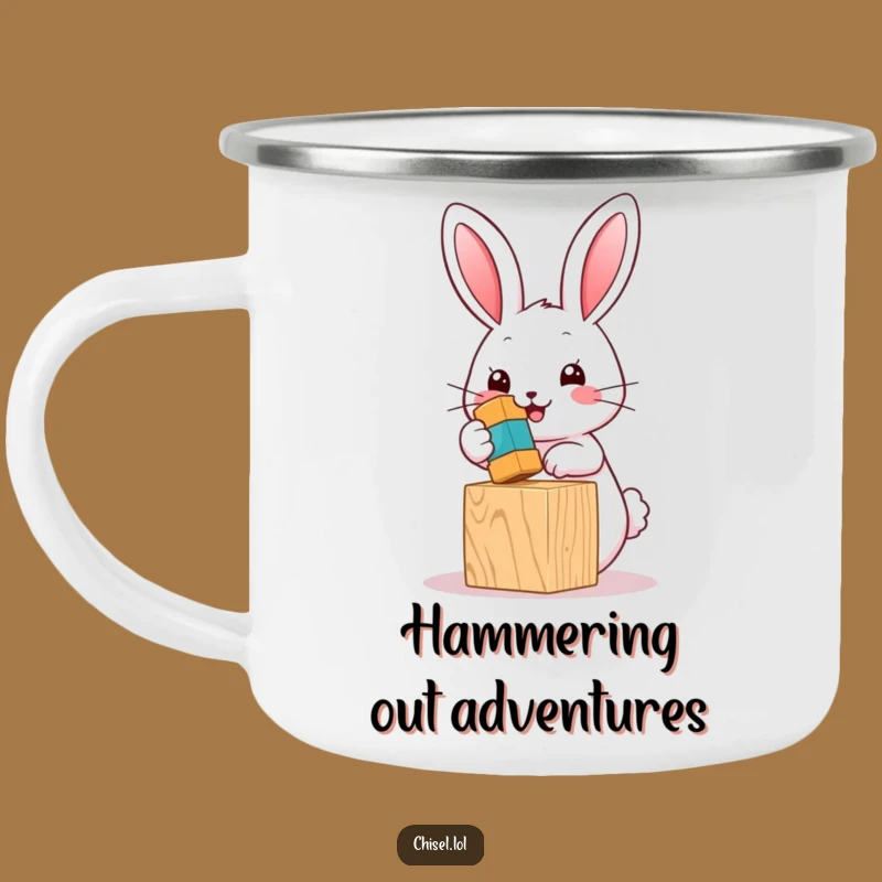Adventure-Ready Funny Kawaii Bunny Camping Mug: Enjoy Hot Drinks with Cute Hammering