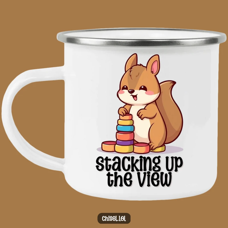 Adventure-Ready Funny Kawaii Squirrel Camping Mug: Enjoy Organized Sips Outdoors