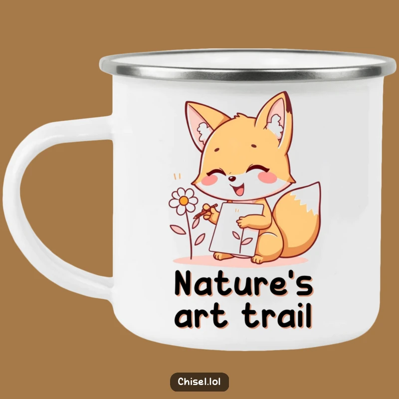 Funny Kawaii Fox Camp Mug - Joyful Sketching Adventure, Rustic & Witty Gift