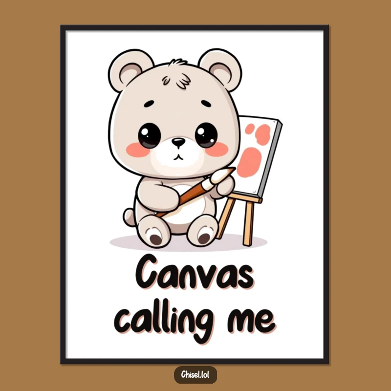 Funny Kawaii Bear Digital Art - Curious Painter's Muse, Instant Download Humorous Gift