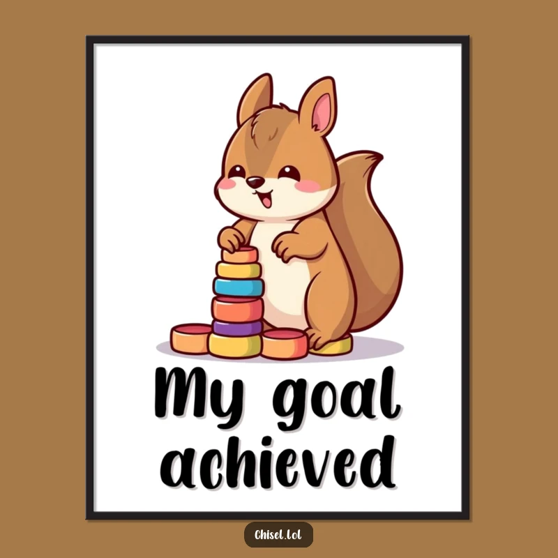 Printable Funny Kawaii Squirrel Art: Instant Download of Determined Stacking Fun