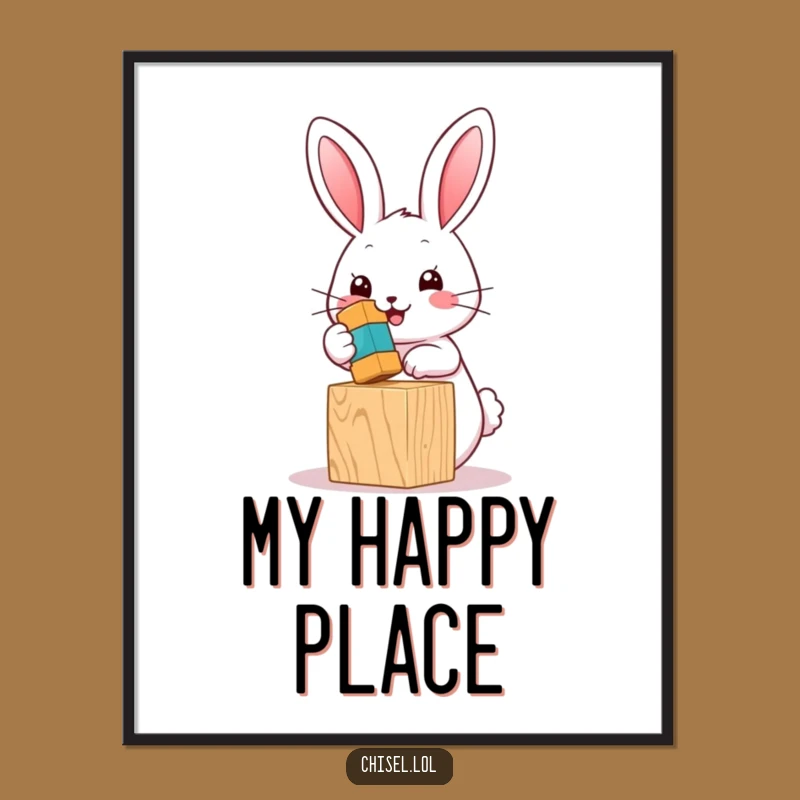 Printable Funny Kawaii Bunny Art: Instant Download of Adorable Hammering Fun