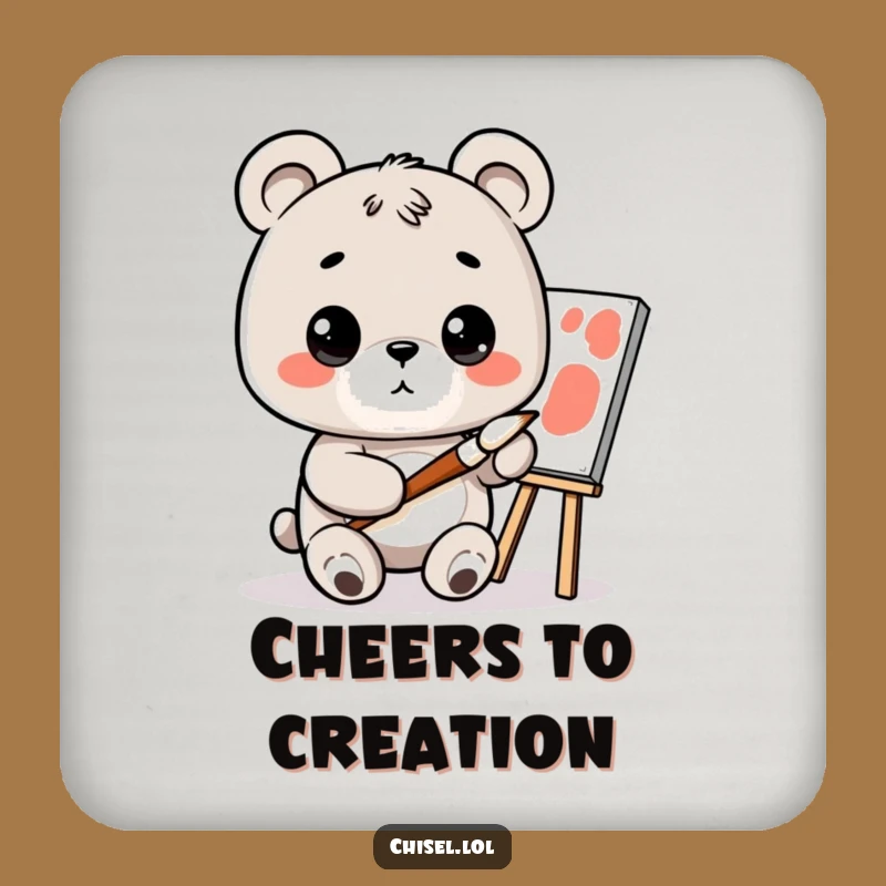 Funny Kawaii Bear Art Coaster - Curious Painter Protection, Cute & Humorous Gift