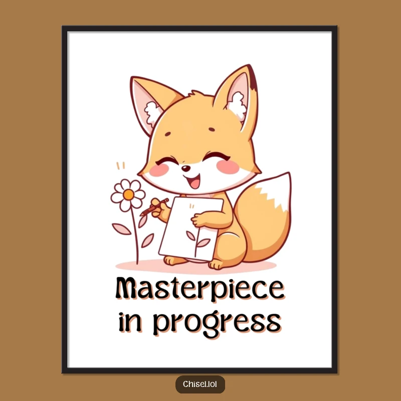Funny Kawaii Fox Art Poster - Joyful Sketching Decor, Whimsical Gift for Art Lovers