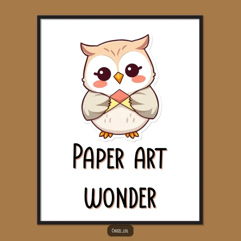 Funny Kawaii Owl Art Poster - Giggling Crafter Decor, Whimsical Humorous Gift