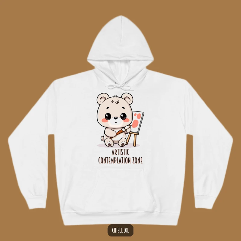 Cozy Funny Kawaii Bear Hoodie - Curious Artist Warmth, Witty Gift for Creatives