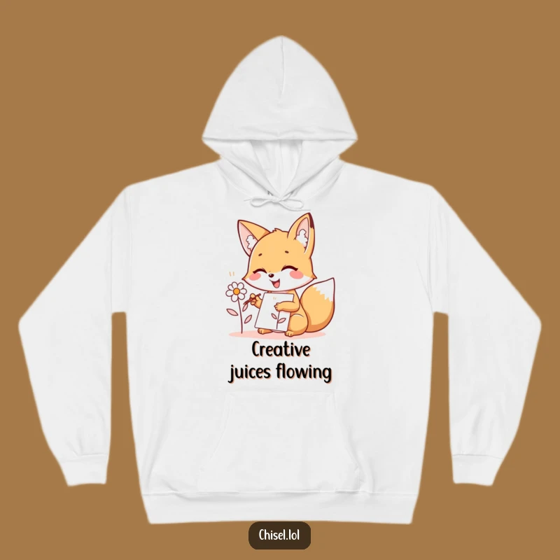 Cozy Funny Kawaii Fox Hoodie - Artist Sketching, Warm & Witty Gift for Art Enthusiasts