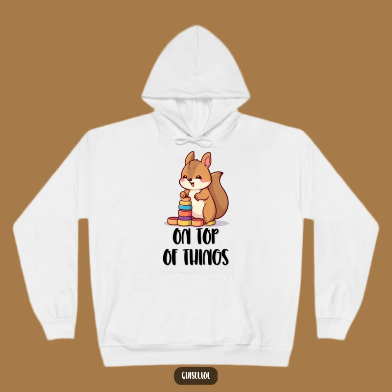 Cozy Funny Kawaii Squirrel Hoodie: Snuggle Up with Determined Stacking Fun