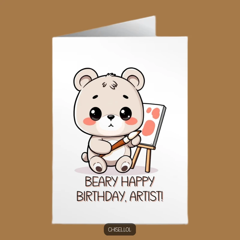 Free Printable Kawaii Bear Birthday Card: Funny Artist Bear Downloadable for a Creative DIY Gift