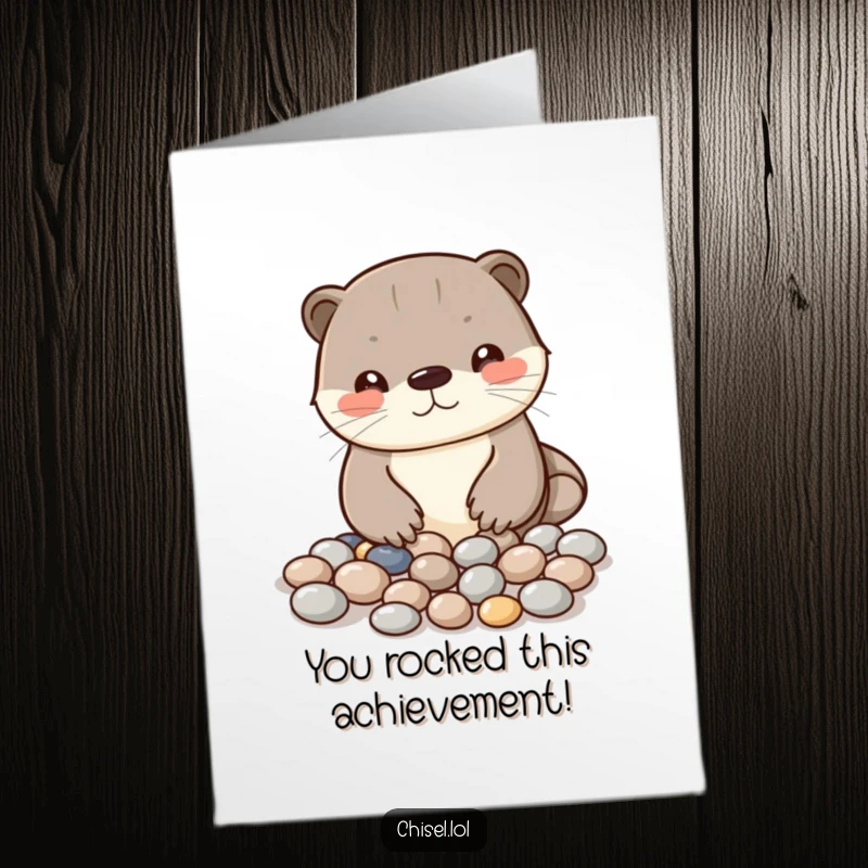 Funny Free Printable Kawaii Otter Congratulations Card, arranging pebbles thoughtfully, a DIY token of achievement.