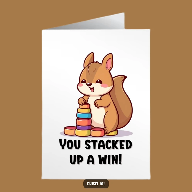 Free Printable Kawaii Squirrel Congrats Card: Stacking Success DIY Downloadable