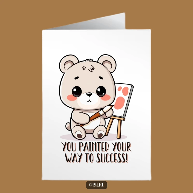 Free Printable Kawaii Bear Congratulations Card: Funny Artist Bear Downloadable for Creative Achievements