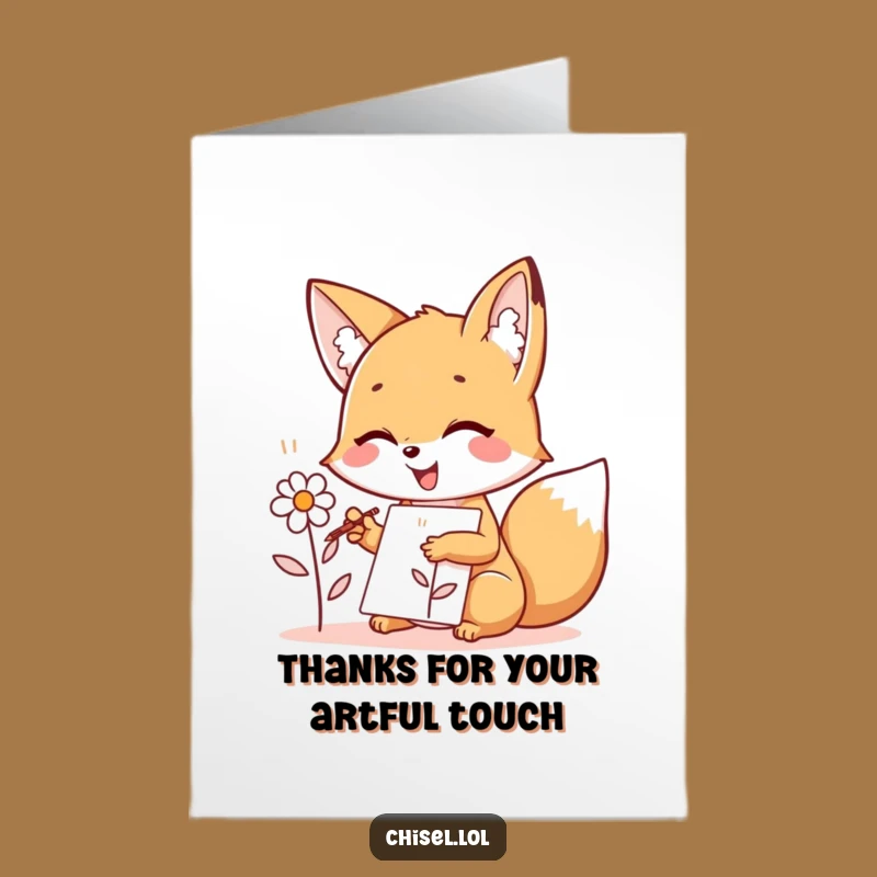 Free Printable Kawaii Fox Thank You Card: Funny Sketching Fox Downloadable for Grateful Artistic Thanks