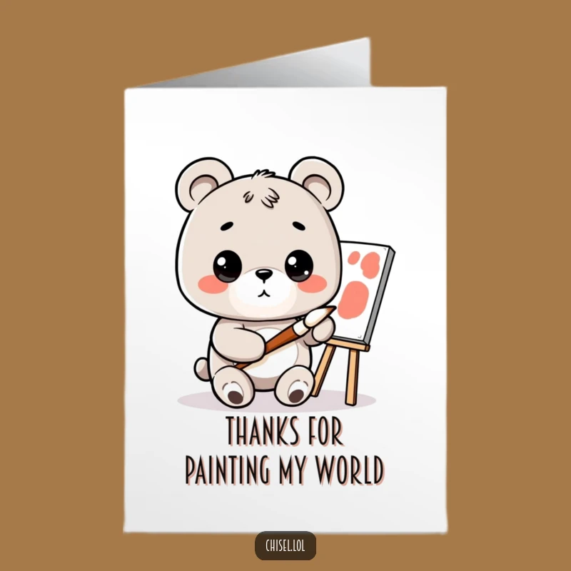 Free Printable Kawaii Bear Thank You Card: Funny Artist Bear Downloadable for Creative Grateful Thanks