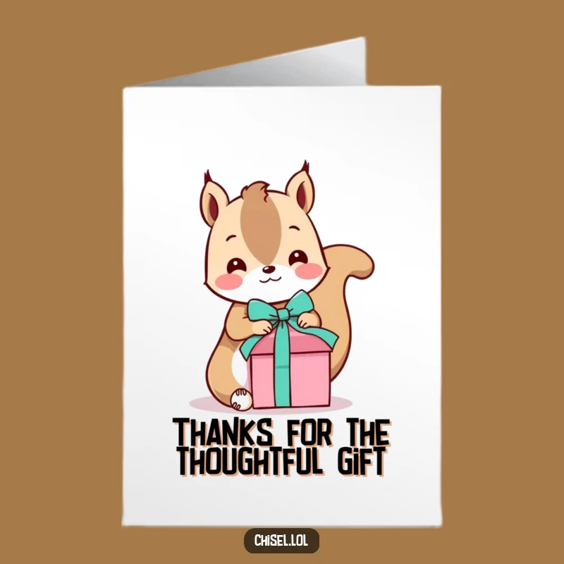 Free Printable Kawaii Squirrel Thank You Card: Funny Gift-Tying Squirrel Downloadable for Thoughtful Thanks