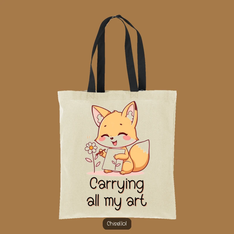 Funny Kawaii Fox Tote Bag - Joyful Sketching Art, Eco-Friendly Gift for Creatives